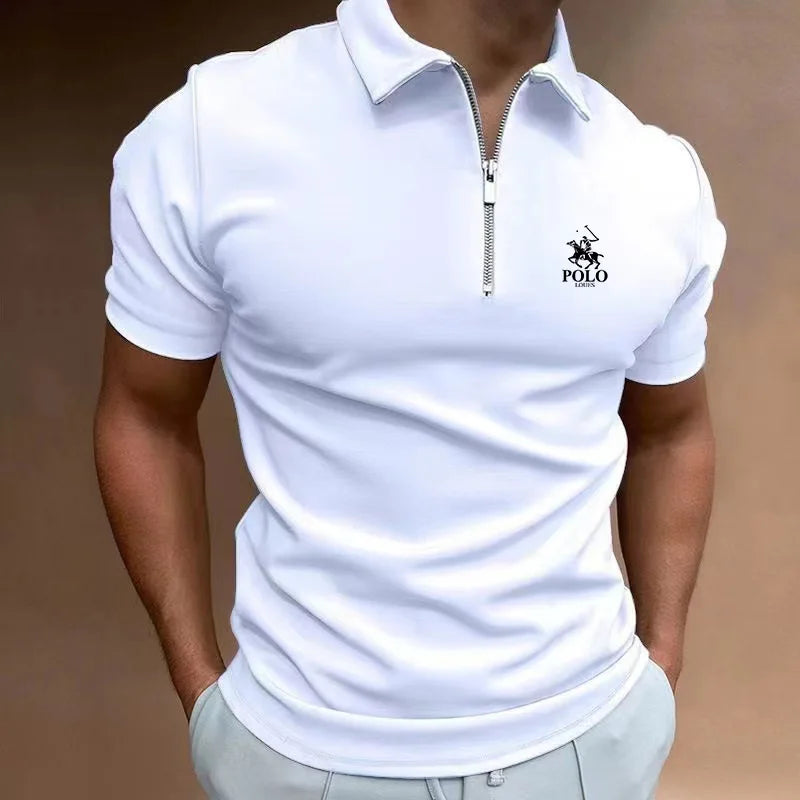 Summer Men's Solid Color Polo Shirt Short Sleeve Turn-Down Collar Zipper Tshirts &for Men Casual Streetwear New Male Tops