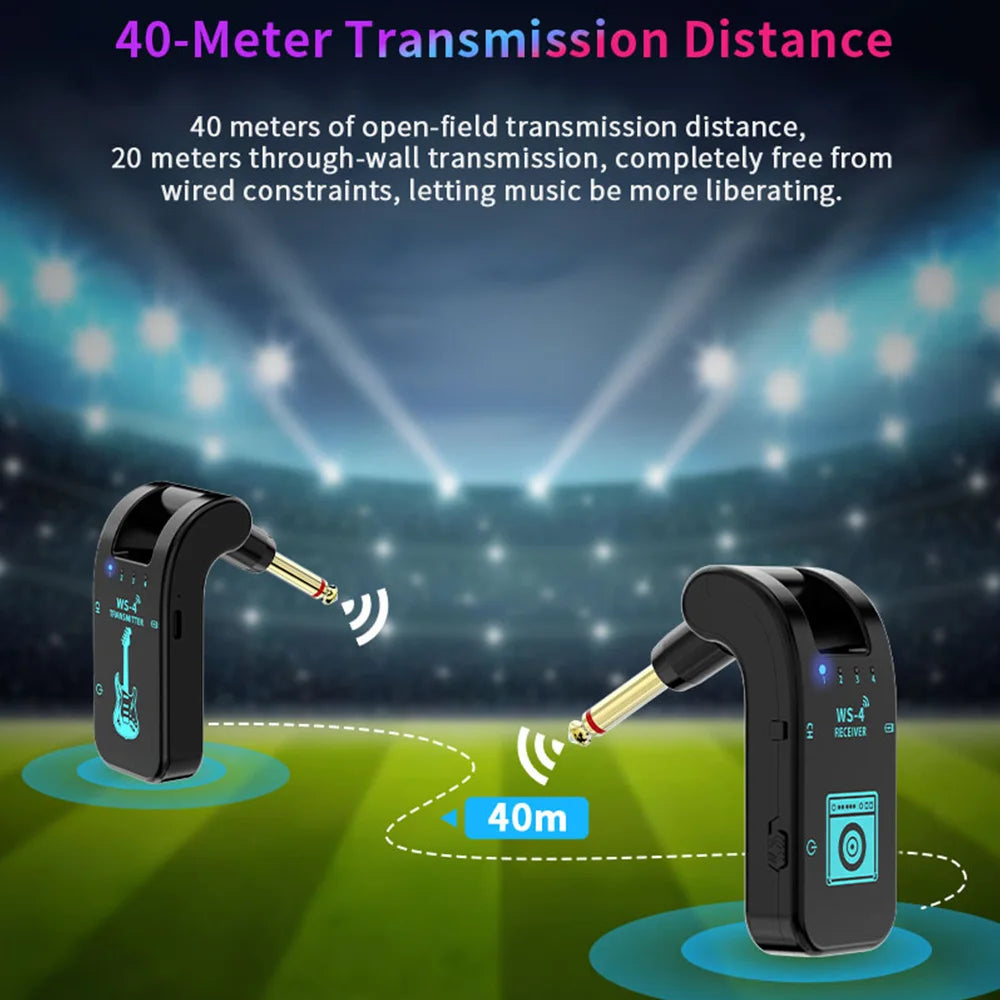 2.4G Wireless Guitar System Rechargeable Guitar Transmitter Receiver 48K/16bit Real-time Transmission Rotatable Plug for Guitars