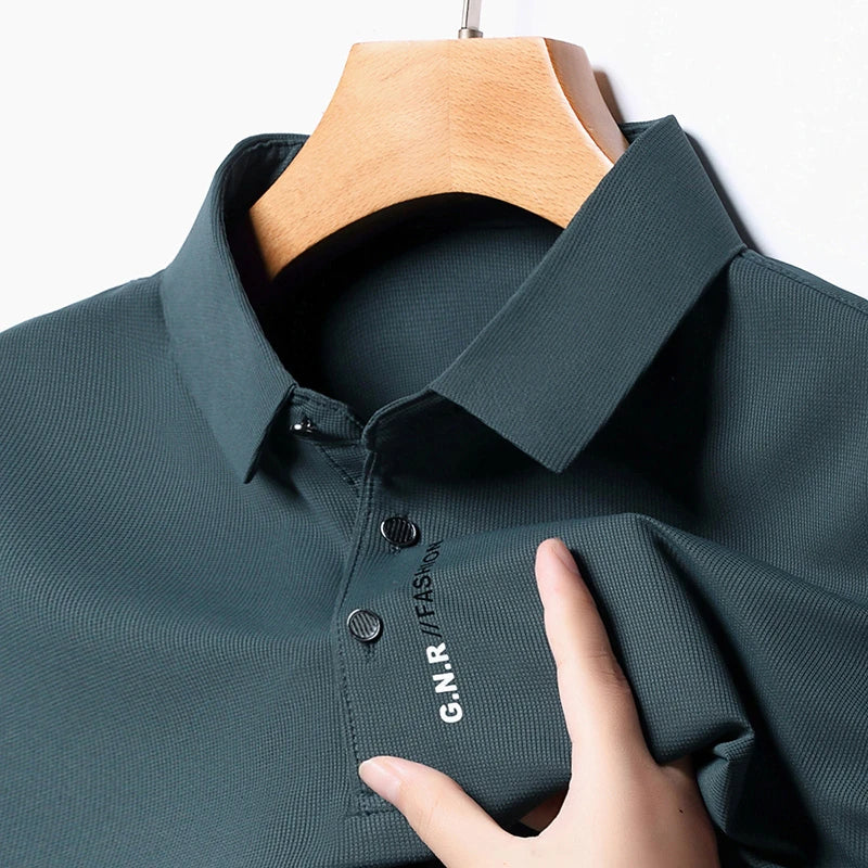 Men's Short Sleeve Solid Color Polo Shirt Breathable Comfortable Elastic Top New Arrivals Casual Business Style