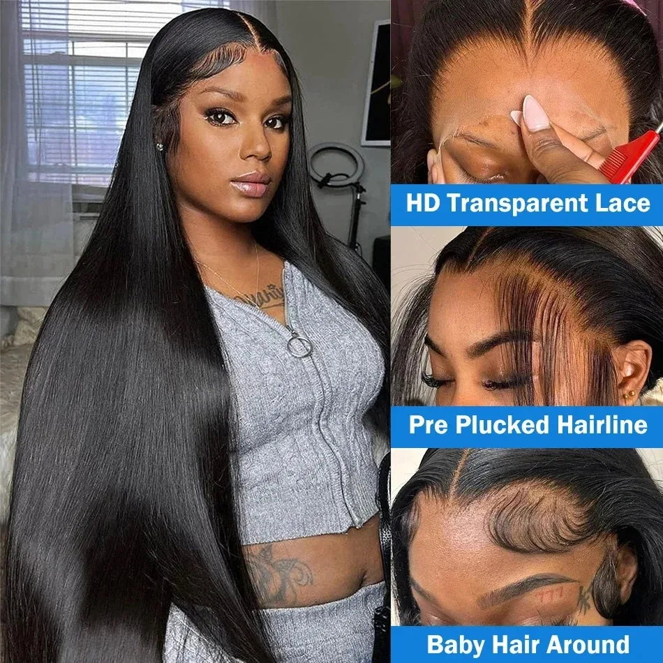 30 40 Inch Bone Straight 13x6 13x4 Transparent HD Lace Frontal Human Hair Wig Brazilian 360 Full Lace Front Wigs For Black Women