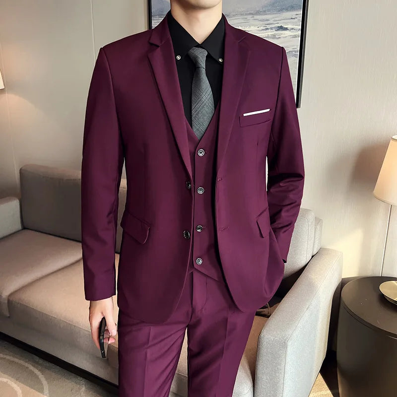 High quality fashion business casual (suit + vest + trousers) British style European and American wedding dress three-piece set