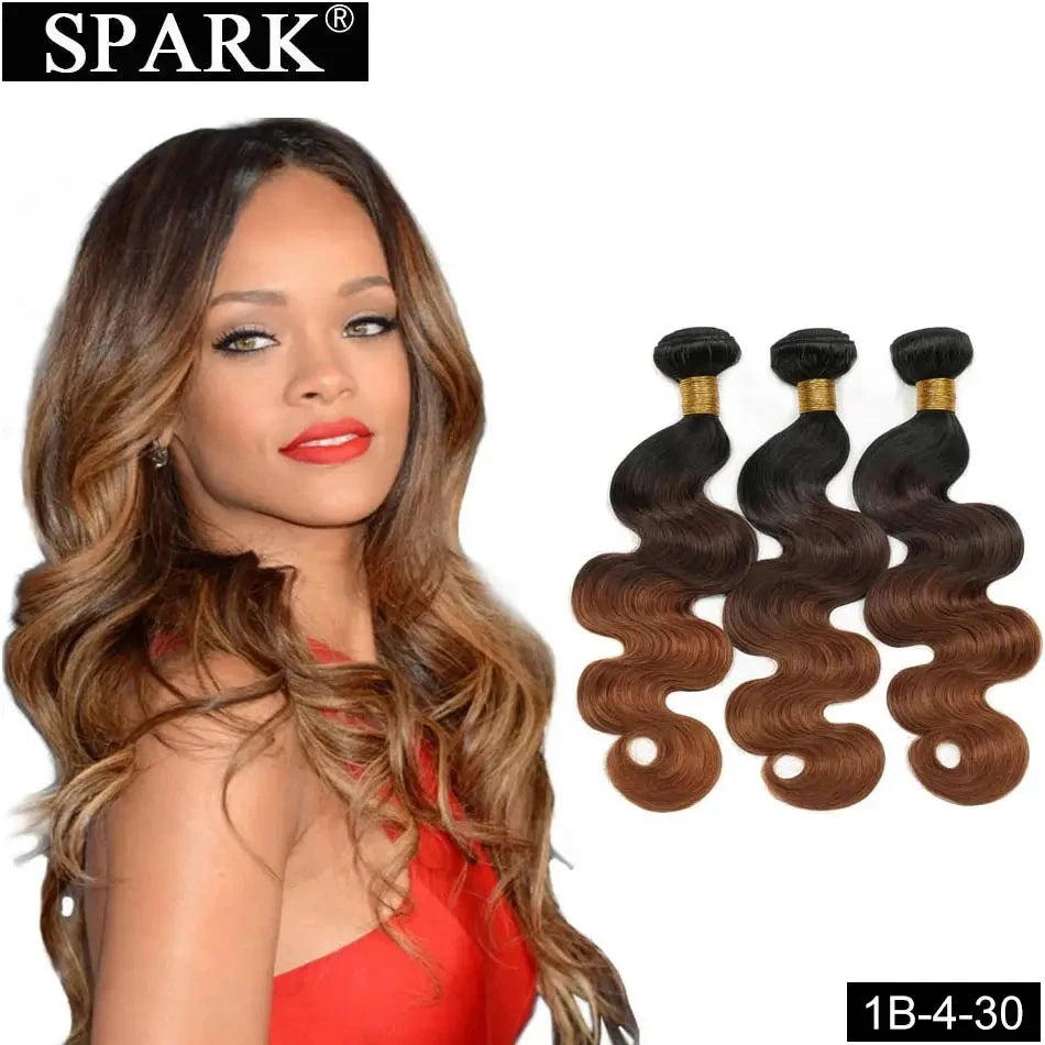 Spark Hair Ombre Brazilian Body Wave Hair 1/3/4 Bundles 100% Human Hair Weave Bundles 100% Remy human Hair