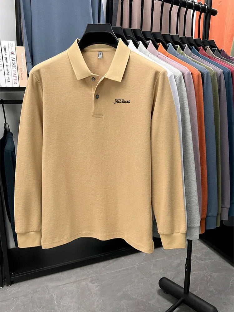 Golf brand Polo shirt long sleeved fashionable printed men's top spring new 100% cotton skin friendly comfortable casual T-shirt