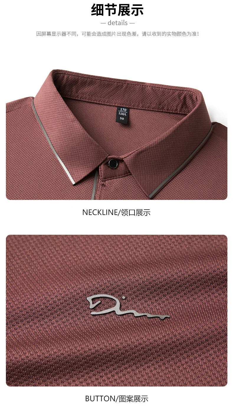 Men's Polo Shirt Seamless Premium Luxury Cool Fabric Business Casual Golf Slim Fit Blouse Collar Tshirt Anti Wrinkle Men Tee