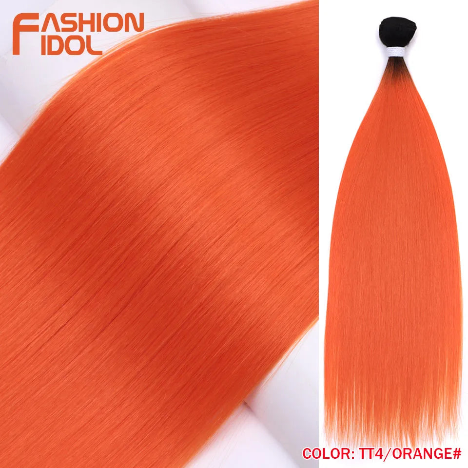 FASHION IDOL Bone Straight Hair Extensions Ombre Blonde Hair Bundles Super Long Hair Synthetic 24 Inch Straight Hair Full to End