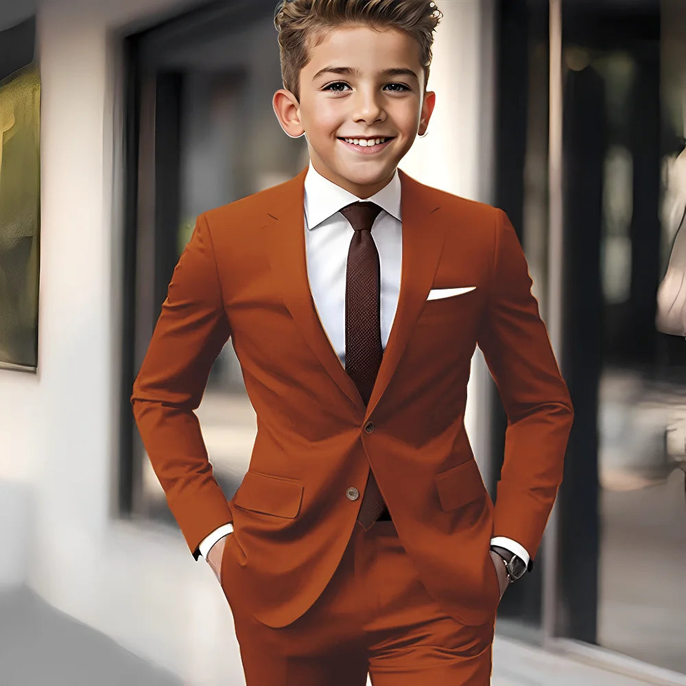 Brown Boys Suit 2 Piece Set Jacket Pants Wedding Kids Tuxedo Holiday Dress Boys Blazer Custom Clothes