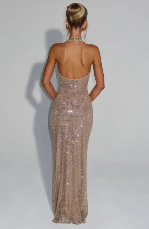Giyu Sexy Sequined Mesh Diamond Club Evening Party Dresses Women 2025 Summer Autumn Sleeveless Backless Bodycon Maxi Long Dress