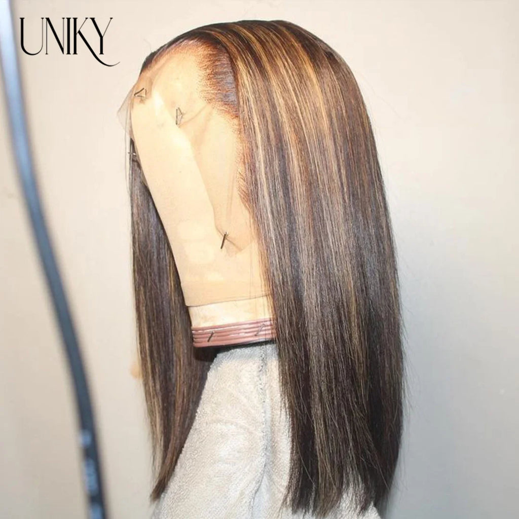 Brazilian Bone Straight Human Hair Wigs For Women 1B/99J Highlight Wig Human Hair bob Wig Straight13x4 Lace Frontal Short BobWig