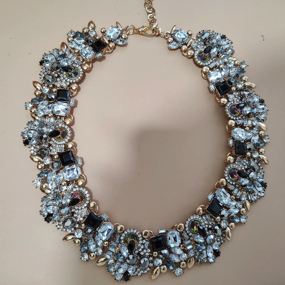 Elegant Jewellery Gifts for Her Women's Vintage Statement Earrings and Large Crystal Rhinestone Choker Necklace Jewelry Set
