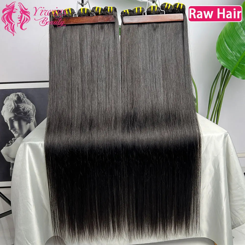 Bone Straight 100% Human Hair Double Weft Bundles #1B Natural Black 100% Raw Virgin Human Hair Extension Tissage 10-36 inch