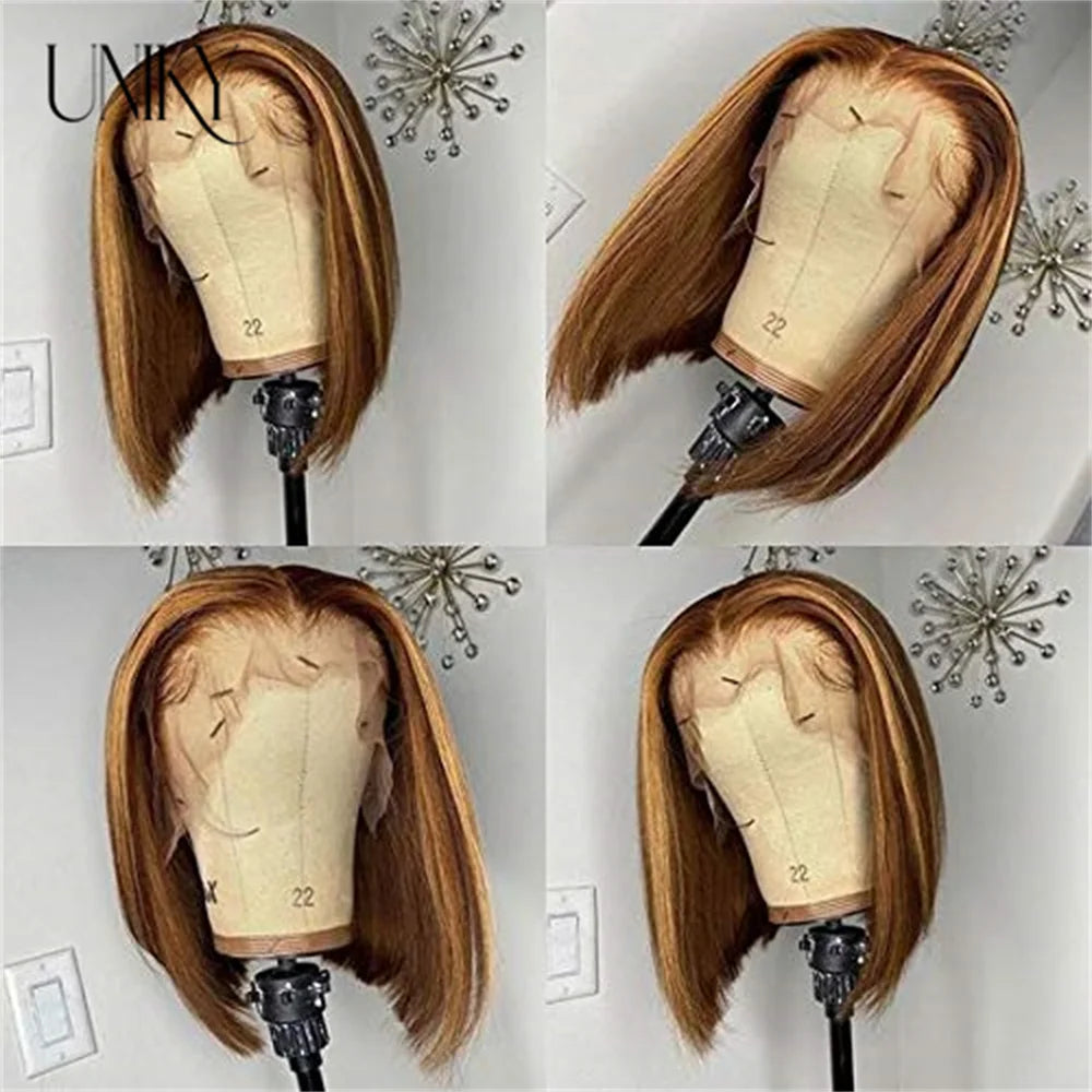 Brazilian Bone Straight Human Hair Wigs For Women 1B/99J Highlight Wig Human Hair bob Wig Straight13x4 Lace Frontal Short BobWig