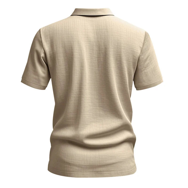 High-Quality Cotton Linen Short-Sleeved POLO Shirt Men Casual Loose Comfortable Shirt summer tees Button turn-down collar tops