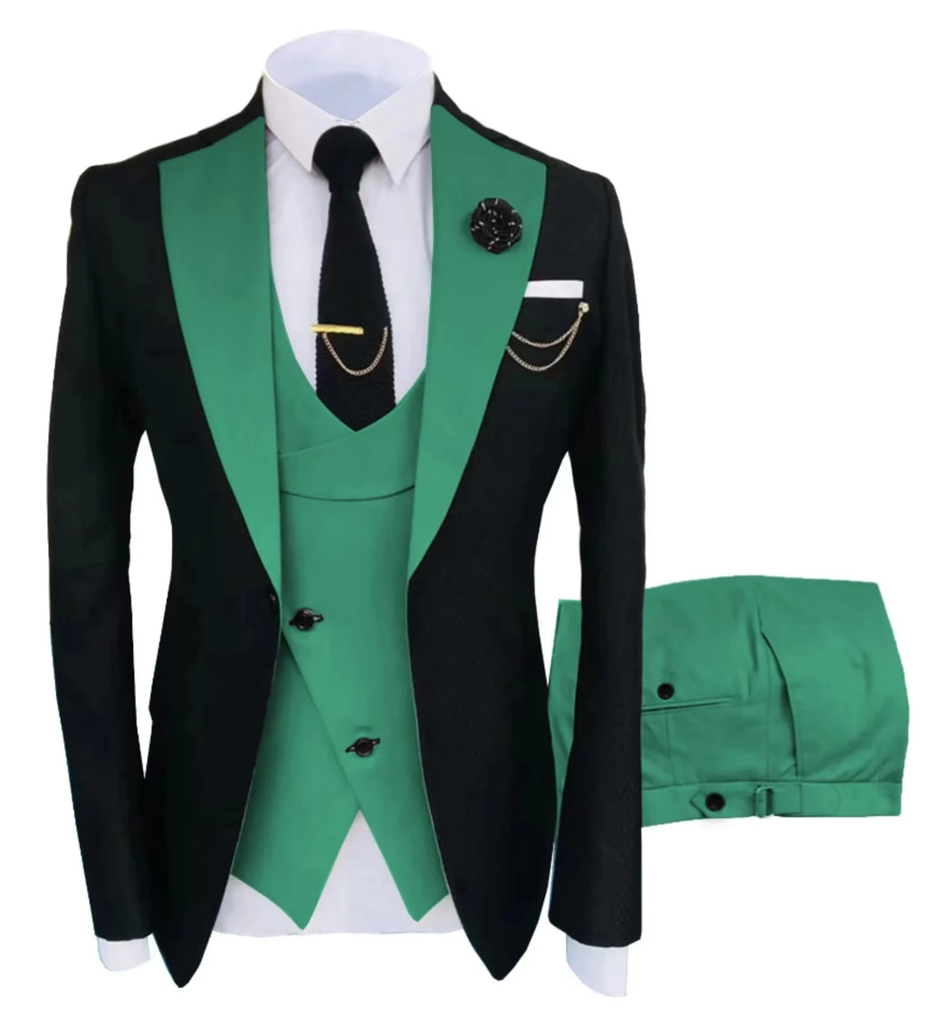 Men's Suit for Wedding 3 Pieces Blazer Vest and Pants Set Fitted Tuxedo for Groomsmen Adult Costume Summer Beach Wedding Parties