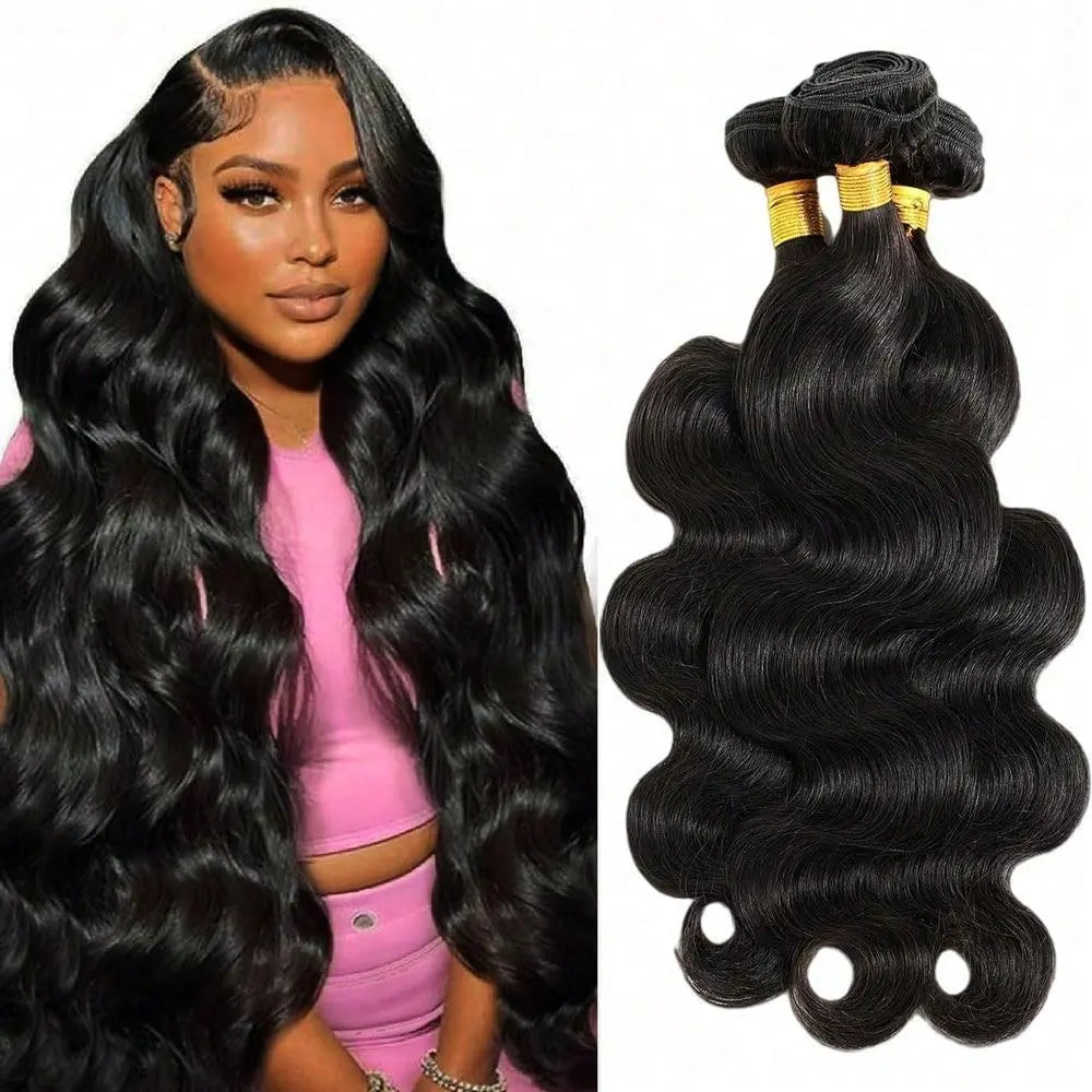 4 Bundles 15A Body Wave Human Hair, 22 24 26 28 Inch 100% Unprocessed Brazilian Virgin Double Weft Extensions in Black Color