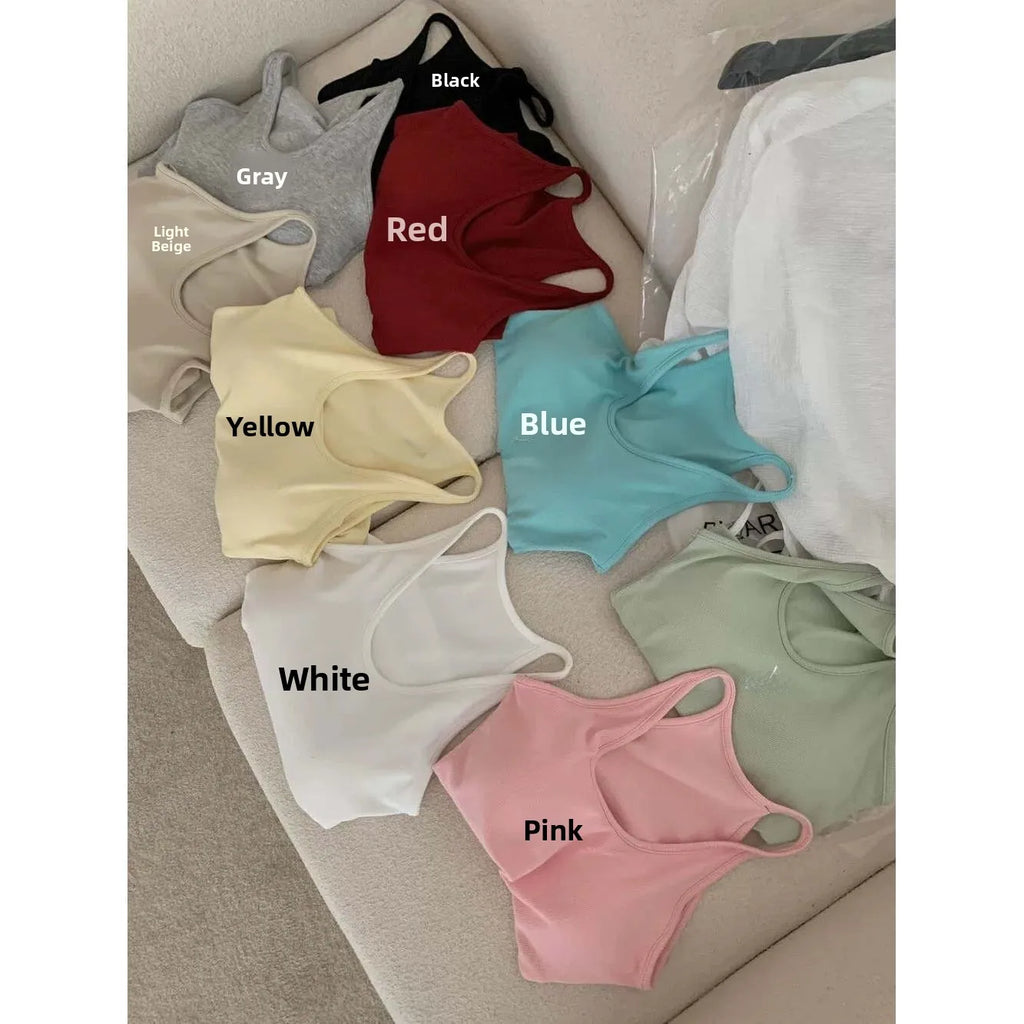 Summer New Sle Sexy Pure Desire Hot Girl Slim Fit Tank Top Women's Padded Sports Bra Vest U-Ne ort Length Cotton Blend