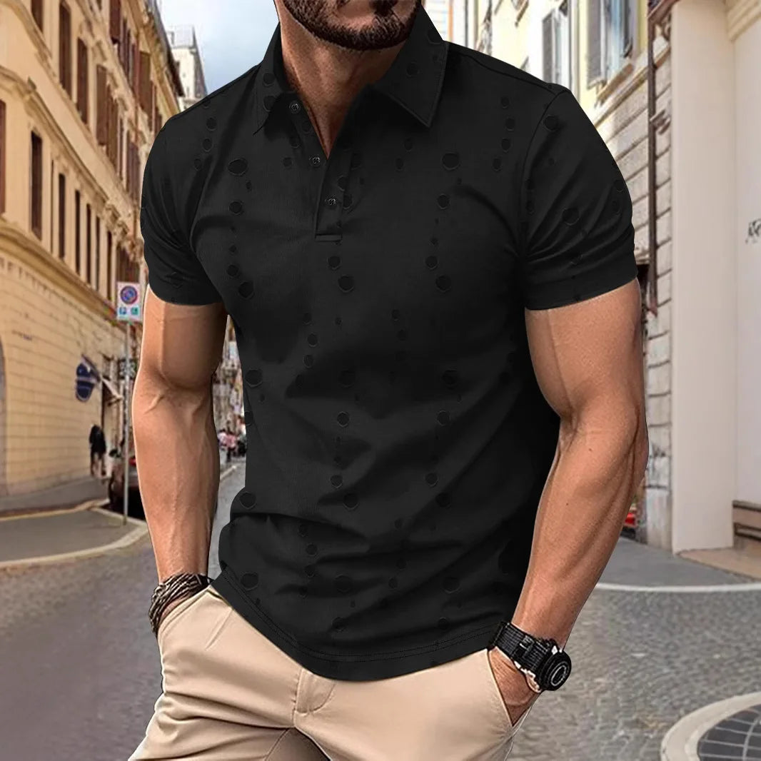 New Men's Casual Lapel Polo Shirt Polka Dot Button Streetwear Top Customized Printed Patterns Logo Business Office Golf T-shirt