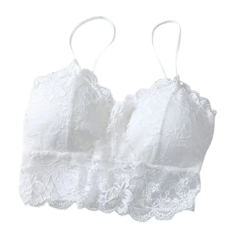 Summer Women Lace Sexy Top Sun Sleeveless Tops padded Bralette Bra Bustier Zipper Back Club Crop Tank lingerie женское белье