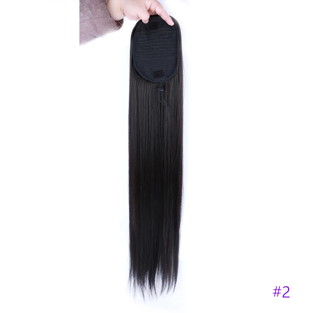 30 Inch Long Bone Straight Ponytails Futura Synthetic Drawstring Ponytails Clip-in Hair Extensions Straight Ponytails for Women