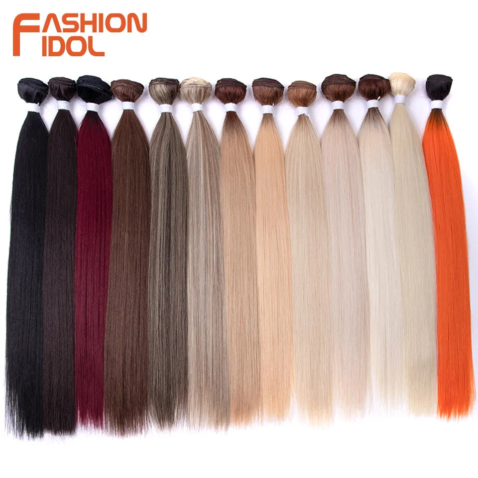 Bone Straight Hair Extensions Ombre Blonde Hair Bundles Super Long Hair Synthetic 24 Inch Straight Hair Full to End FASHION IDOL