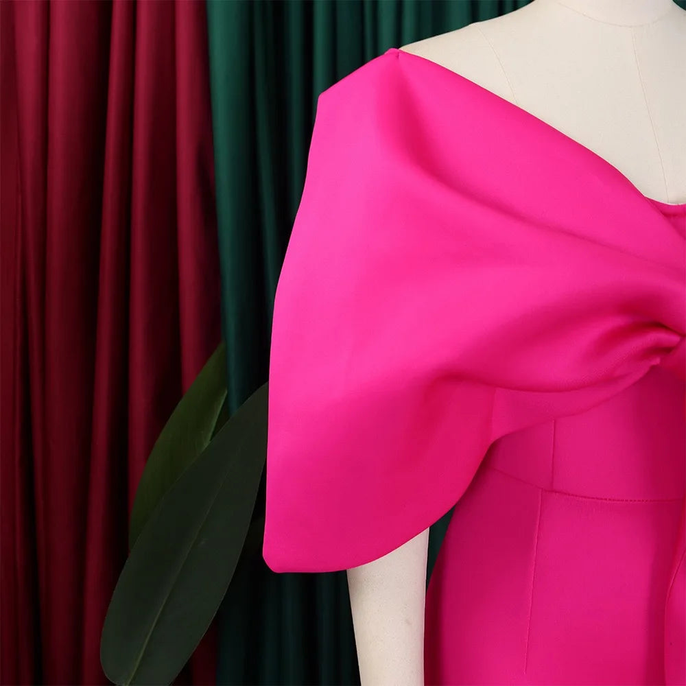 Elegant Party Dresses for Woman 2024 New V Neck Short Sleeve Big Bow Decorate Sheath Side Split Ankle Length Luxury Party Dress