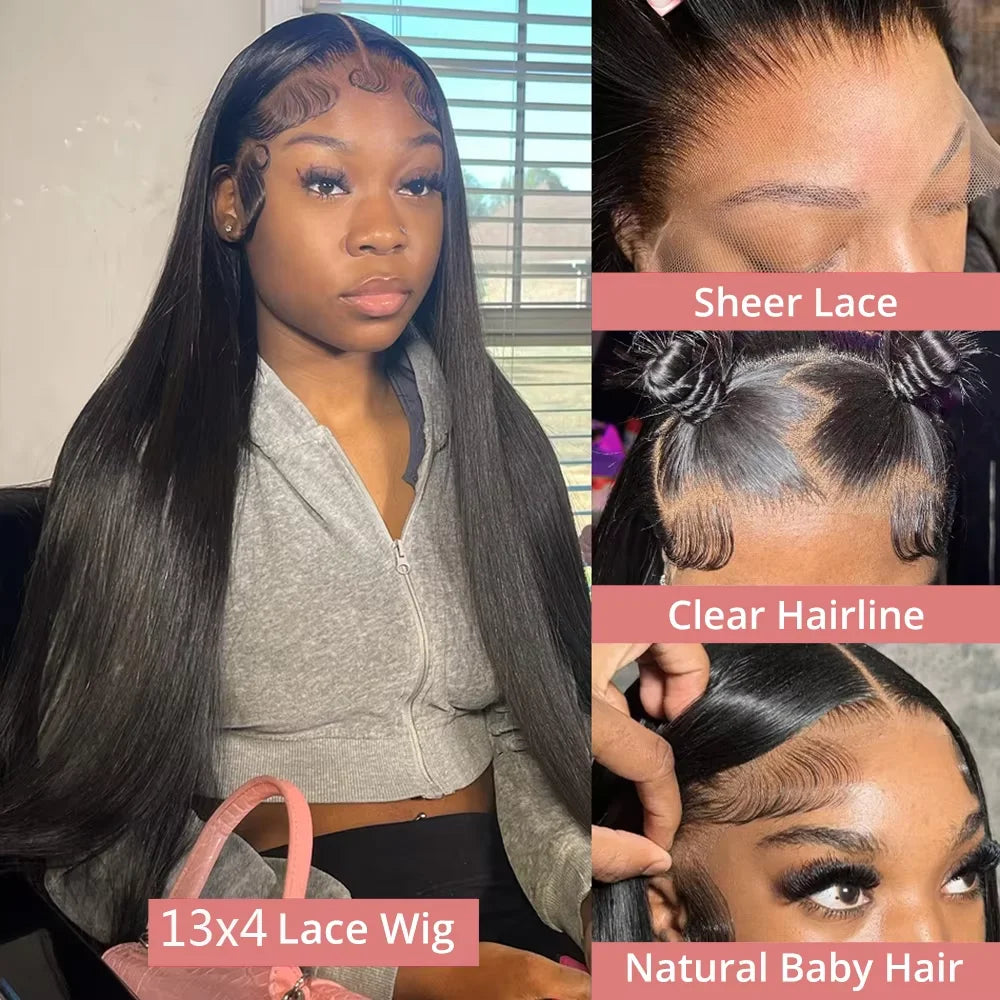 30 32 Inch Bone Straight 13x6 HD Transparent Lace Frontal Human Hair Wigs 200 Density Brazilian 13x4 Lace Frontal Wig For Women