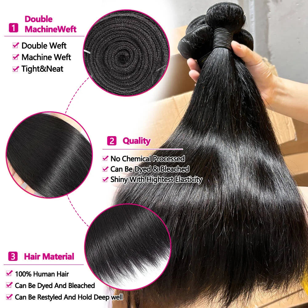 12A Bone Straight Human Hair Bundles Unprocessed Raw Hair Bundles Human Hair Brazilian Hair Weave Bundles Deals Natural Color