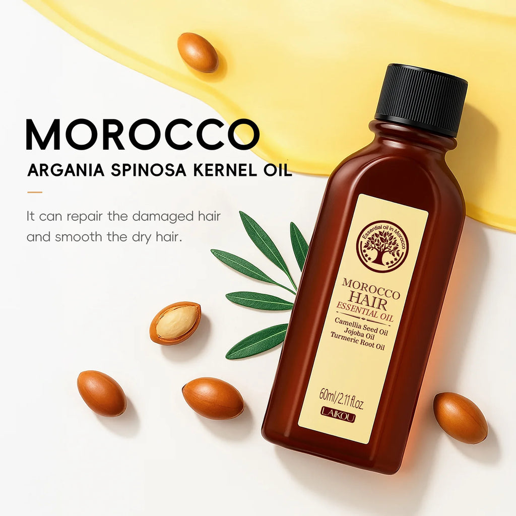 LAIKOU Morocco Hair Essential Argan Essence Oil Moisturizer Brightening Smooth Nourishing Repair Dry Damaged Hair 60ml