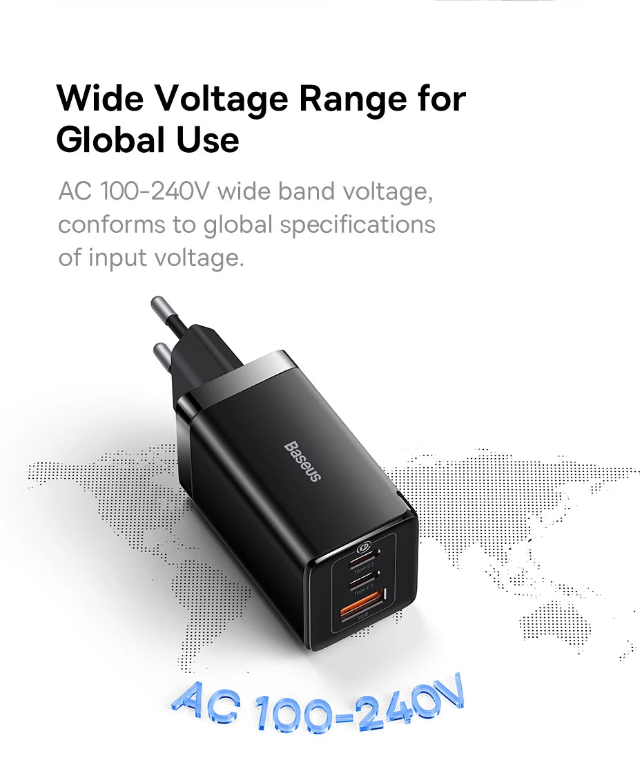 Baseus 65W GaN Charger Quick Charge Type C Phone Charger USB Charger Portable Fast Charger For Laptop iPhone 17 16 15 14 13