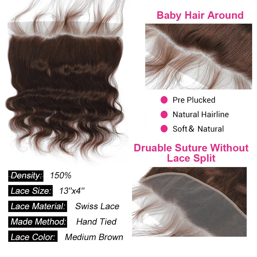 #4 Colored Body Wave Human Hair Bundles With Frontal Body Wave Hair Weaves Bundles With 13x4 Lace Frontal Bundles With Closure