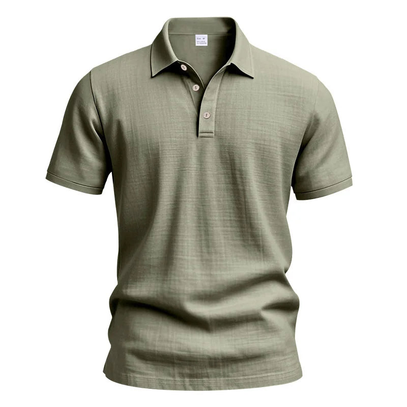 High-Quality Cotton Linen Short-Sleeved POLO Shirt Men Casual Loose Comfortable Shirt summer tees Button turn-down collar tops
