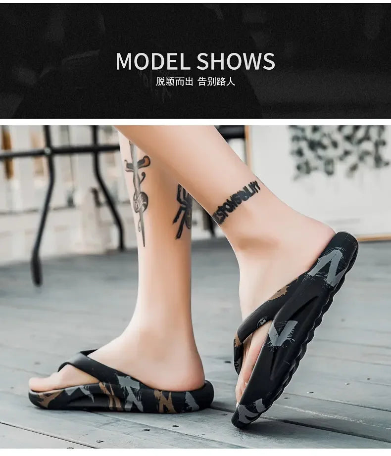 Fashion Daily Slippers for Men Anti Slip Soft Sole Lightweight Home Beach Outdoor Leisure Walking Footwear