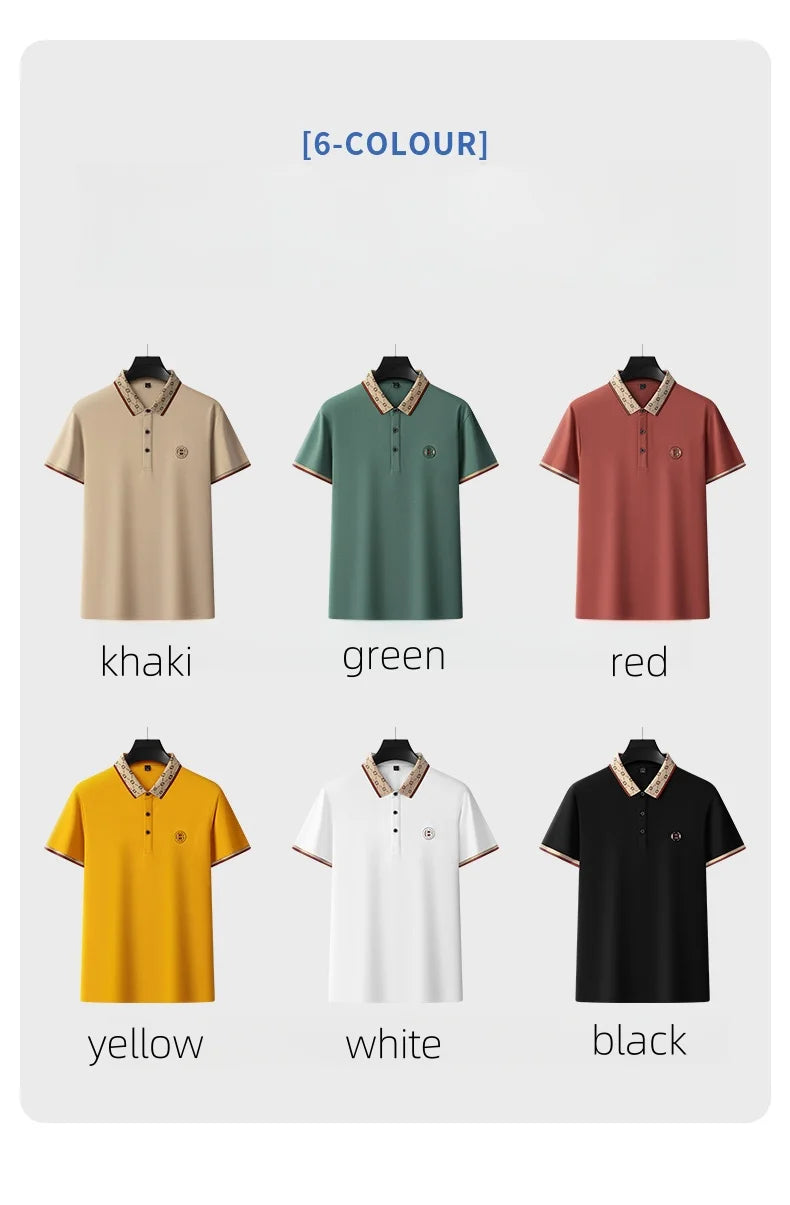 Men's short sleeved summer polo shirt high-end design exquisite smooth silk breathable wrinkle resistant hot selling T-shirt