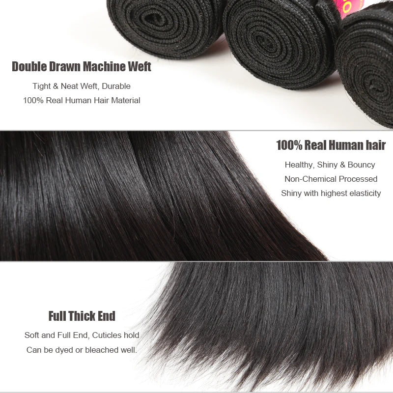 Straight Human Hair Bundle Addbeauty Brazilian Raw Virgin Human Hair Weave Long Real Hair Extension Double Drawn Natural Color
