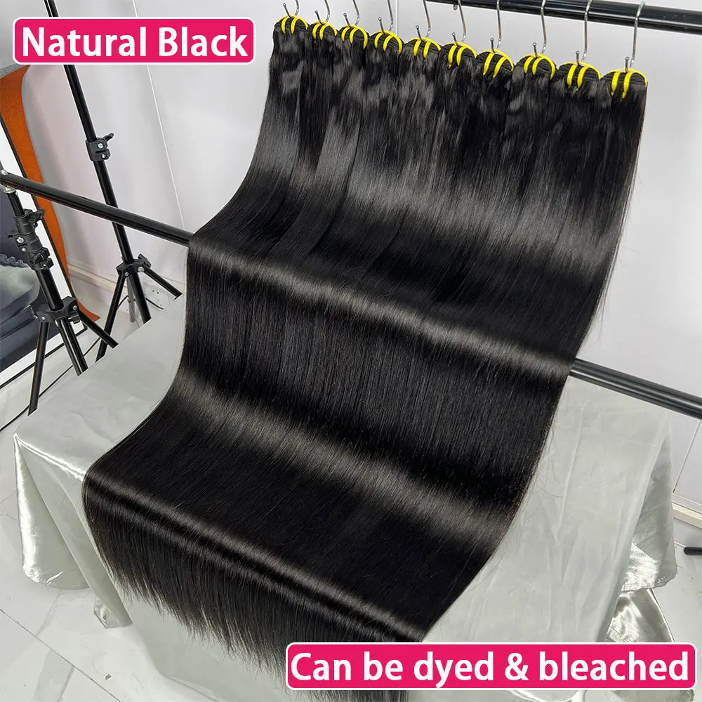 Bone Straight 100% Human Hair Double Weft Bundles #1B Natural Black 100% Raw Virgin Human Hair Extension Tissage 10-36 inch