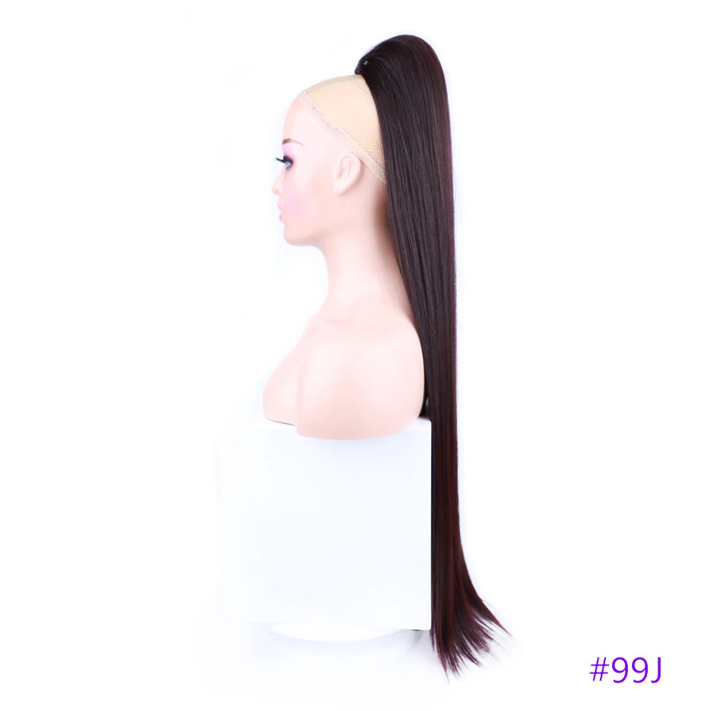 30 Inch Long Bone Straight Ponytails Futura Synthetic Drawstring Ponytails Clip-in Hair Extensions Straight Ponytails for Women