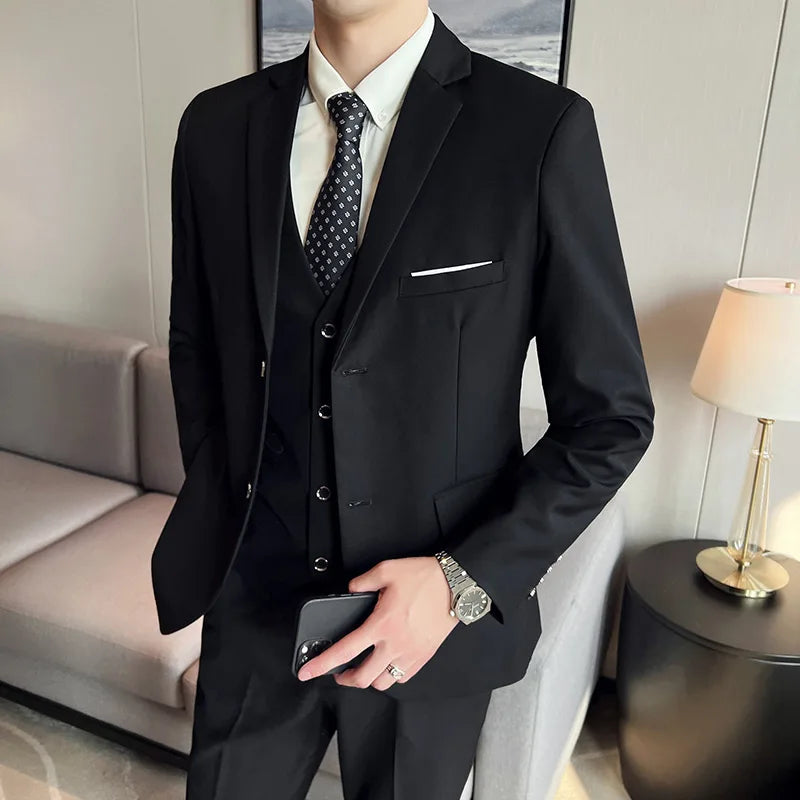 High quality fashion business casual (suit + vest + trousers) British style European and American wedding dress three-piece set