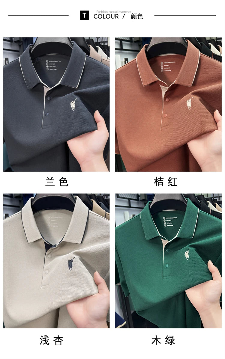 100% cotton high-end lapel comfortable short sleeved embroidered polo shirt for men's summer new fashion casual versatile top