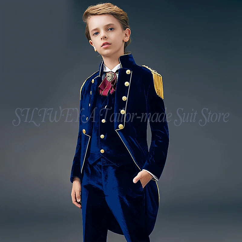 Blue Suede Slim Fit Boys' Suit Three Piece Set 2023 New Unique Tassels Design Children's Gentleman Handsome Clothing костю