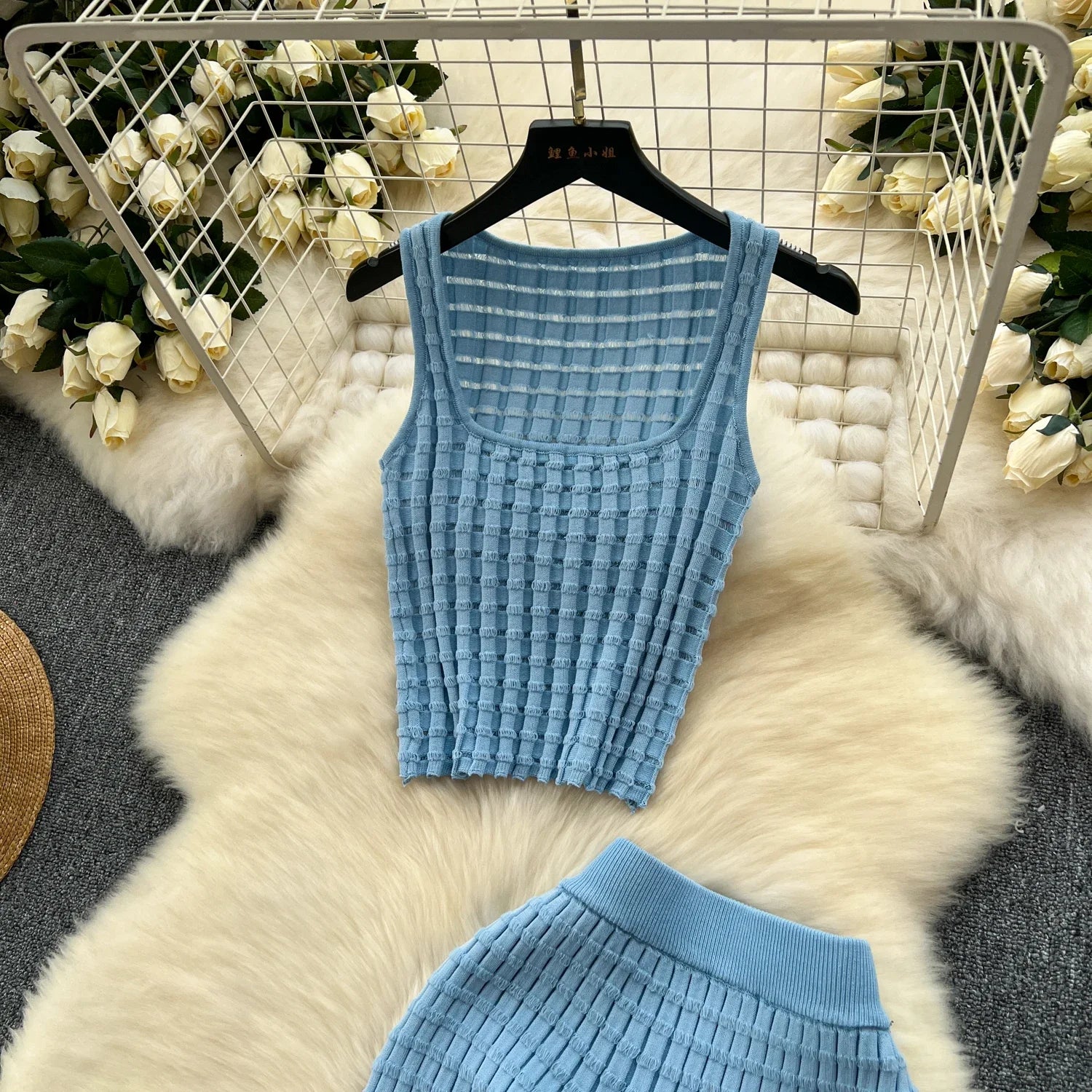 Summer Women Fashion Skirt Set Sexy Sleeveless Tank Tops High Waist Slim Long Saya Female Two Piece Suits Knit Solid Clothes