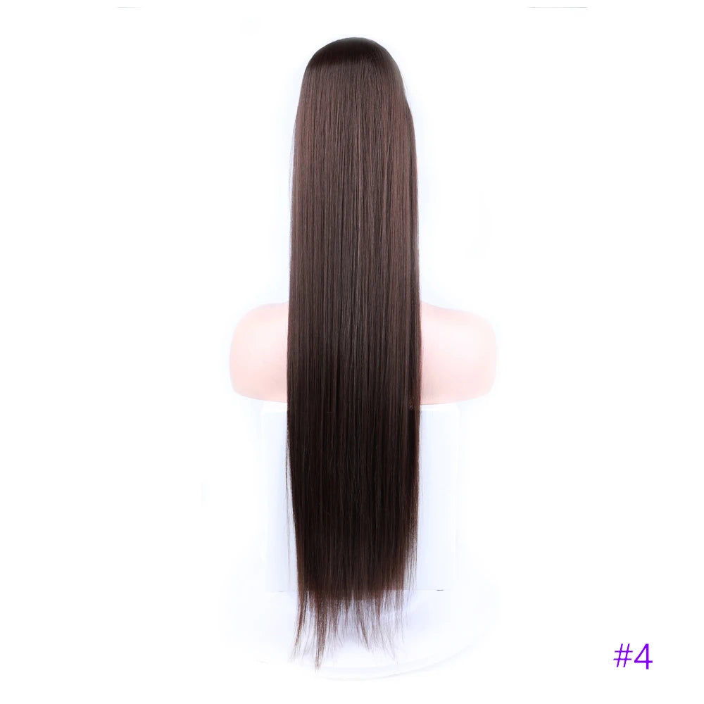 30 Inch Long Bone Straight Ponytails Futura Synthetic Drawstring Ponytails Clip-in Hair Extensions Straight Ponytails for Women