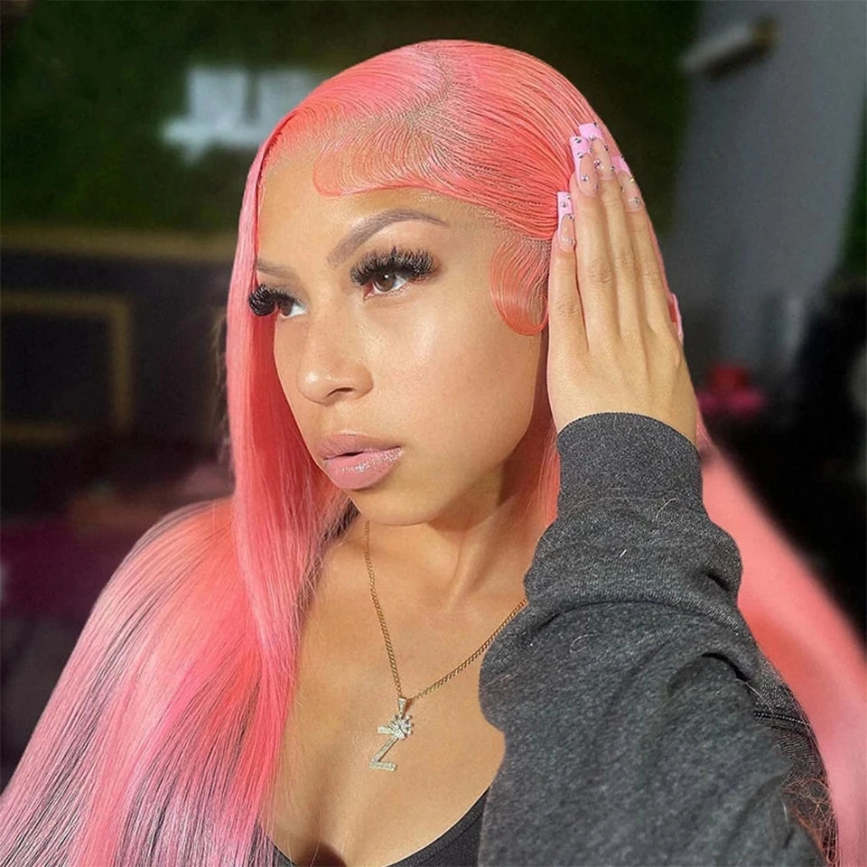 Bone Straight 13x6 HD Light Pink Lace Front Wigs Human Hair For Women Brazilian 613 Color 13x4 Lace Frontal Wig Pre Plucked 200%
