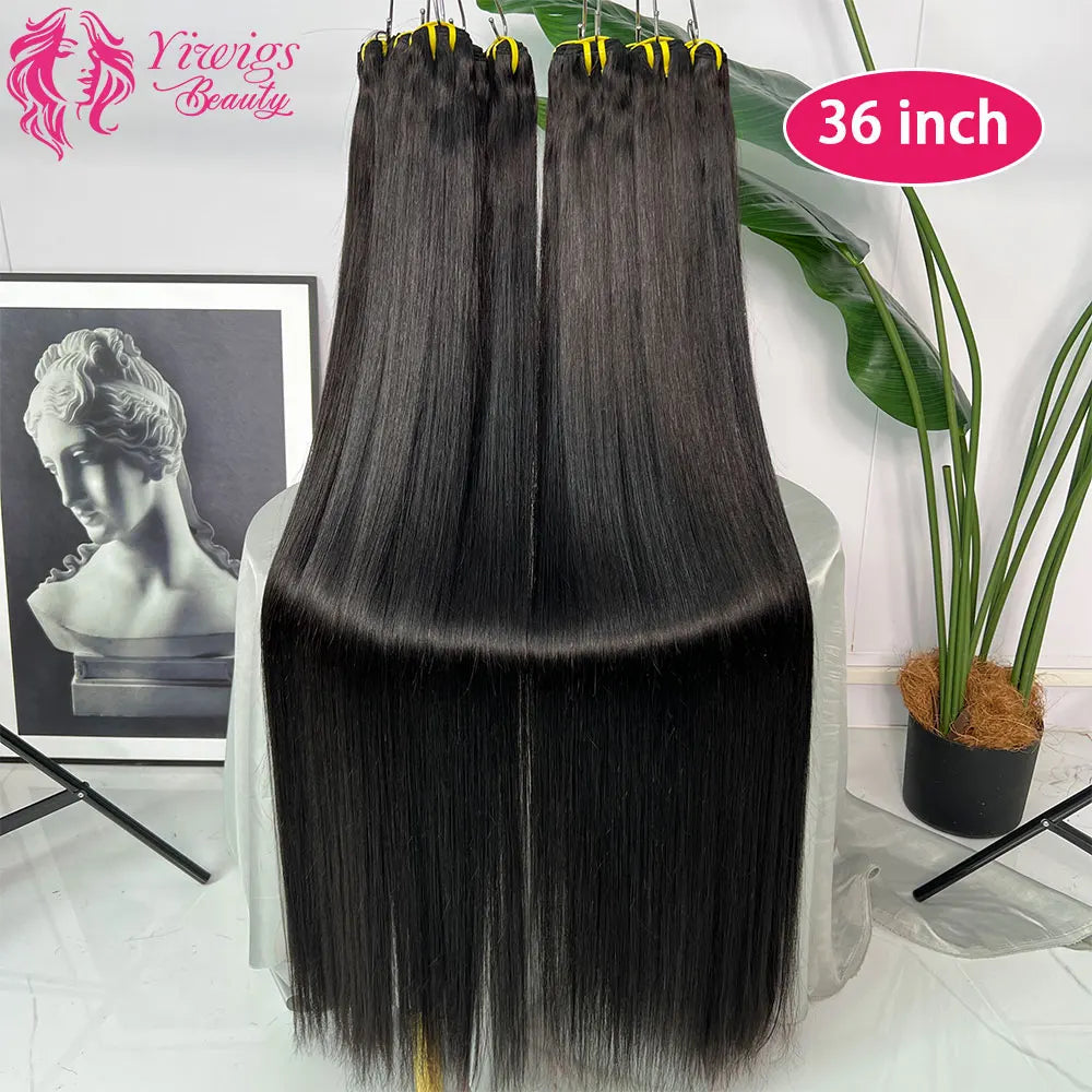Bone Straight 100% Human Hair Double Weft Bundles #1B Natural Black 100% Raw Virgin Human Hair Extension Tissage 10-36 inch