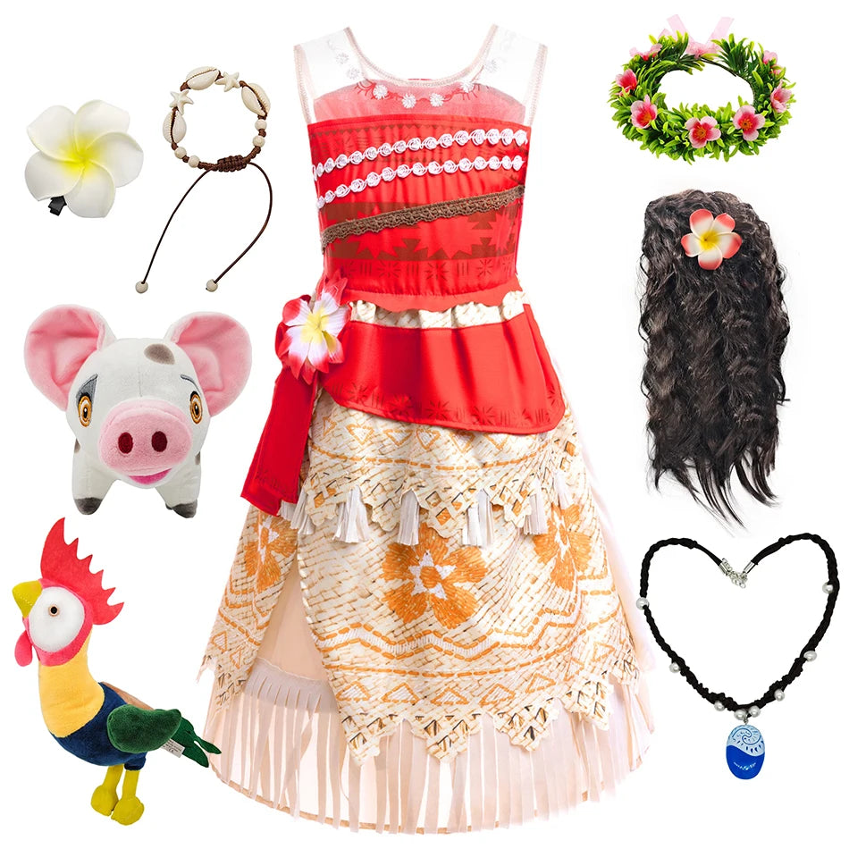 Moana Dress Cosplay Princess Costume Kids Vaiana Print Vestidos Girls Birthday Halloween Carnival Party Outfits Children Clothes