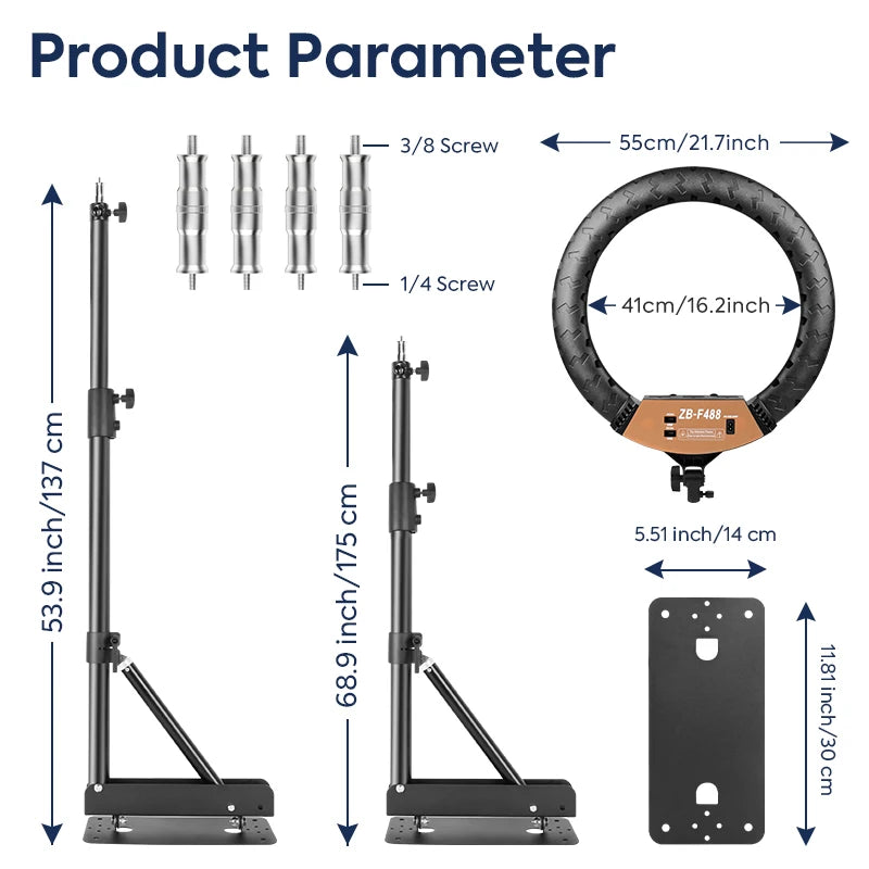 22" LED Ring Light, With 54"/69"Wall Mount Triangle Boom Arm Wireless Remote, Adjustable 3000-6500k Color Temperature Light Kit
