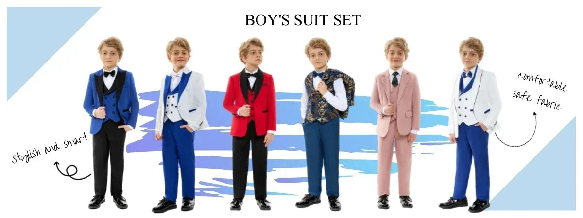 New Colour-blocked Boys Suit 2 Pieces Blazer Pants For Wedding Party Guest Formal Slim Fit Child Suit Set For Piano Performance
