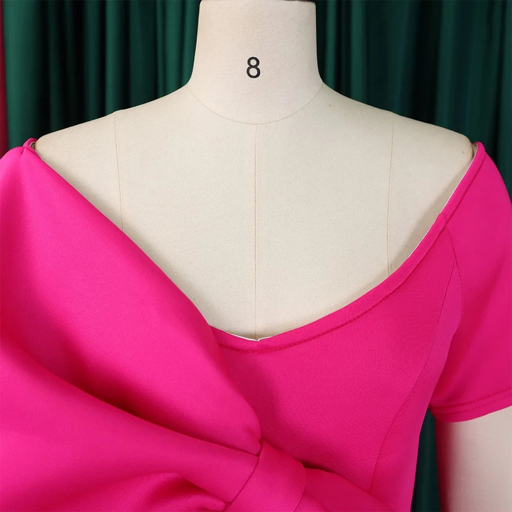Elegant Party Dresses for Woman 2024 New V Neck Short Sleeve Big Bow Decorate Sheath Side Split Ankle Length Luxury Party Dress