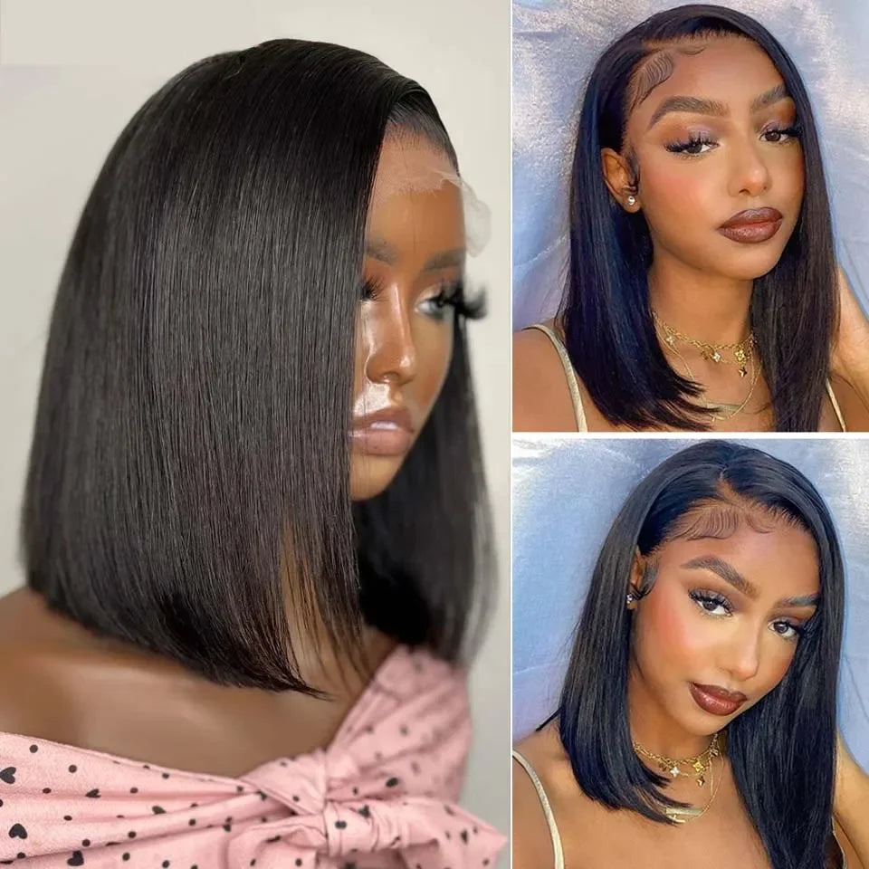 Bone Straight Bob Wig Human Hair 13x4 Lace Wigs Transparent Lace Human Hair Short Wig Pre Plucked 200% Density For Women