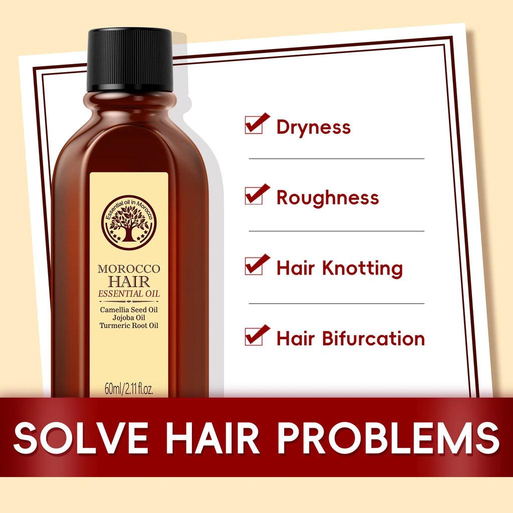 LAIKOU Morocco Hair Essential Argan Essence Oil Moisturizer Brightening Smooth Nourishing Repair Dry Damaged Hair 60ml