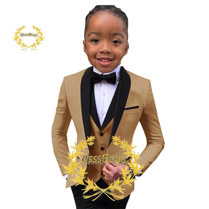 Boys Suit Wedding Tuxedo 3 Piece Shawl Collar Jacket Pants Vest Child Formal Blazer Set Slim Fit Outfit costume garcon mariage