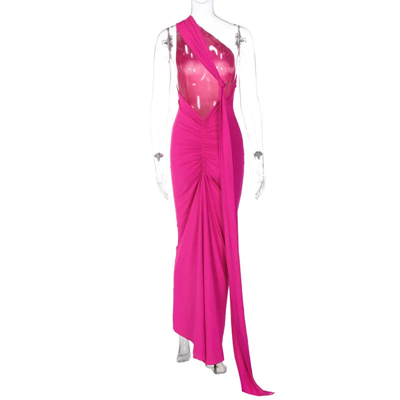Womens Elegant Evening Party Cocktail Long Dress Sexy Backless Open Back Ruched Slim Bodycon Formal Wedding Guest Maxi Dress